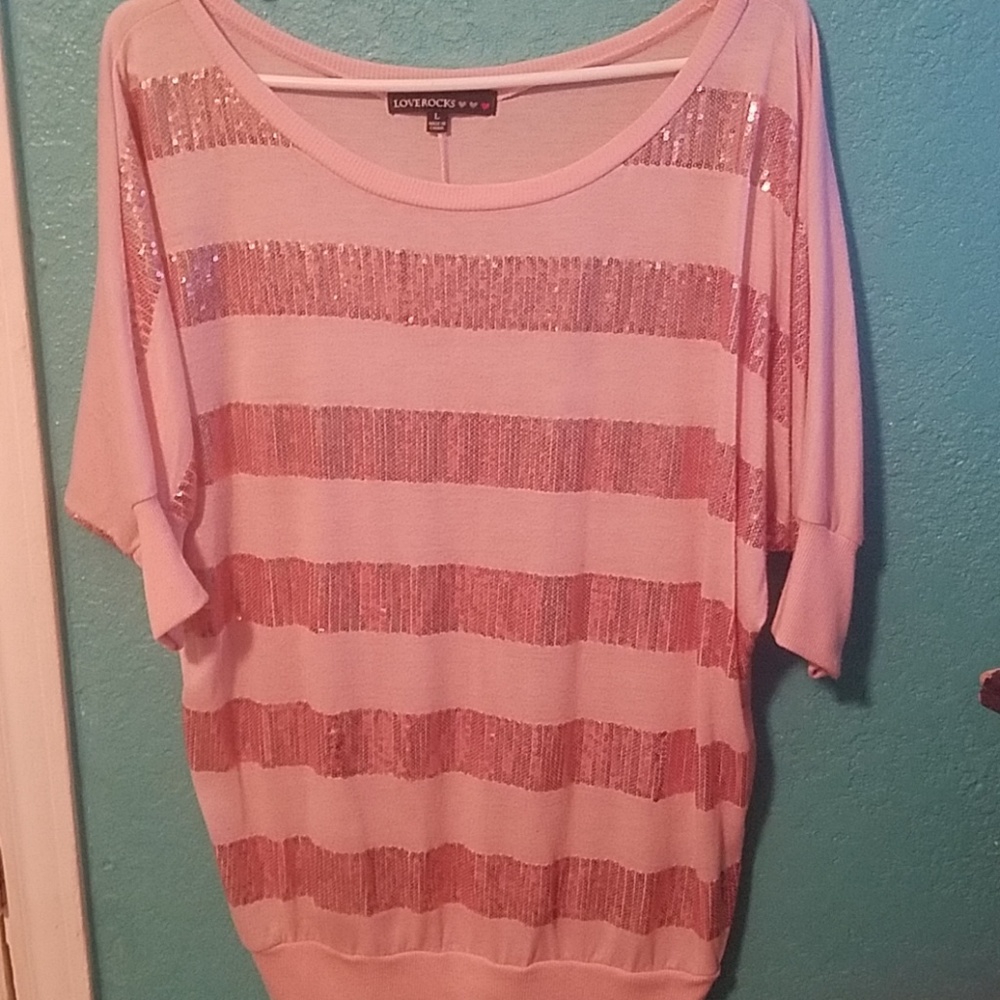 Pink sequined above elbow shirt